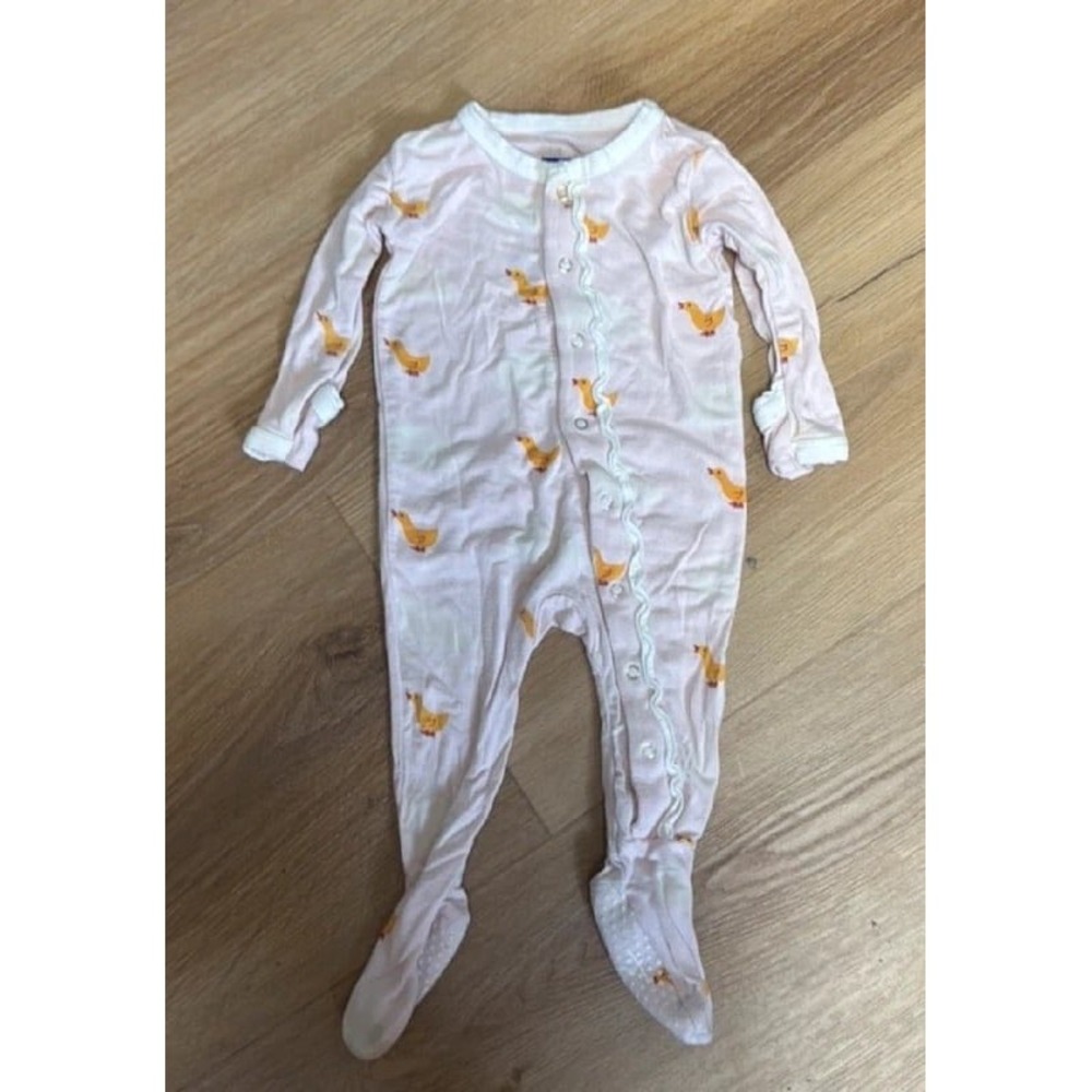 Little Sleepies Pink Duck Ruffle Zippy Bamboo Viscose Footie Sleeper Pajamas